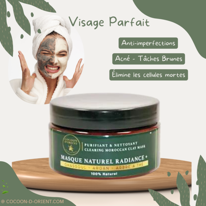 Radiance+ - Masque au rhassoul, arbre à thé et huile d'argan de Cocoon d'Orient pour traiter les peaux acnéiques, grasses et sujettes aux boutons