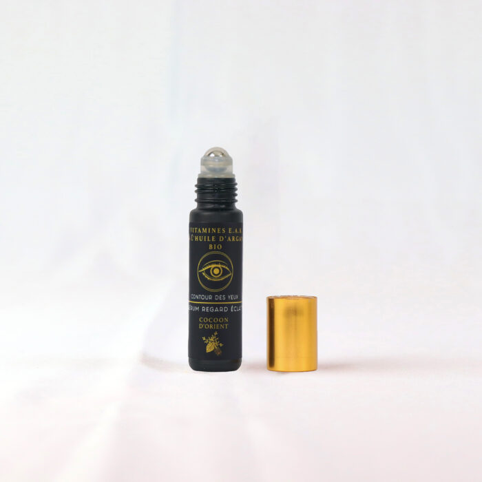 Cocoon d'Orient - Sérum Yeux Regard Éclat à bille avec huile d'Argan, pépins de figue de barbarie et vitamines E, A, K pour un regard rajeuni et lumineux, sans rides, cernes noires ni poches.