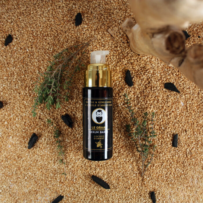 Cocoon d'Orient - Graal Sérum Pousse Barbe à l'Argan Bio, Bois de Santal et Gingembre pour une barbe plus dense, nourrie et fortifiée.